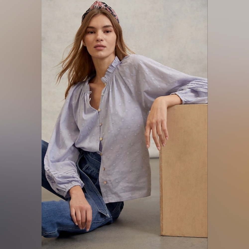 Anthropologie Cleobella Antonia Buttondown Blouse Blue Sz S Orig. $119 - Picture 5 of 10